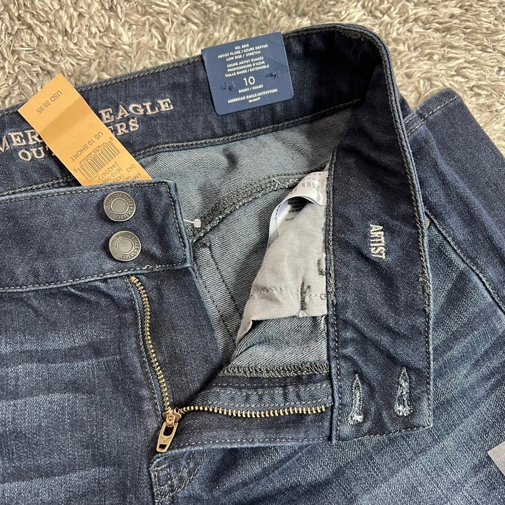 American Eagle Artist Flare AEO Denim Stretch Low Rise Jeans Y2K Women 10 Short - Picture 6 of 12